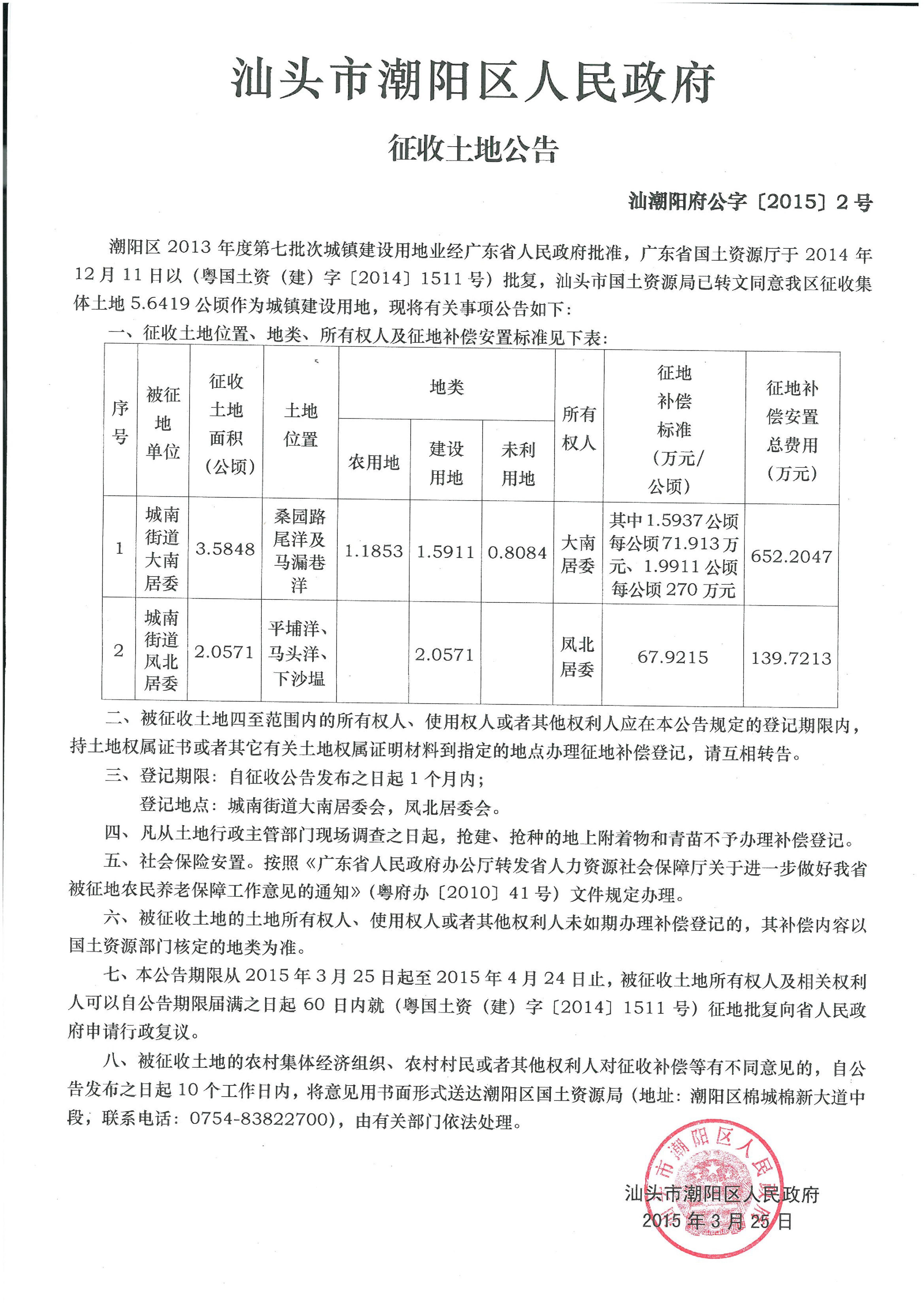 2013年度第七批次征地公告